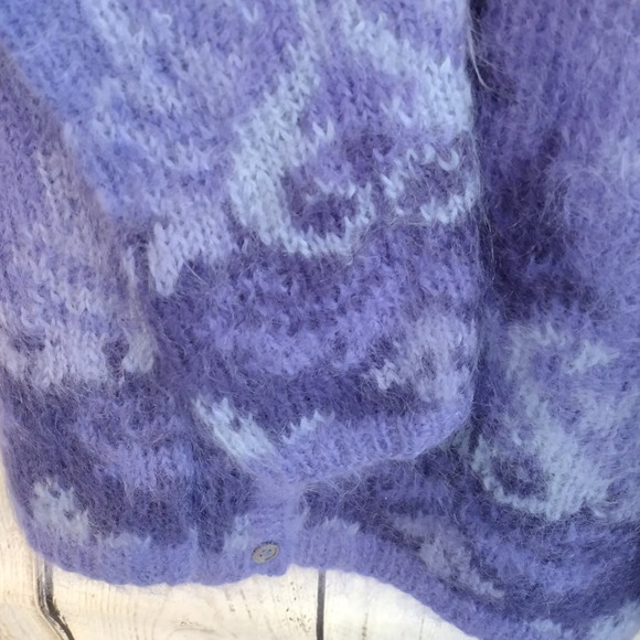 Talbots | Vintage Purple Soft & Fuzzy Mohair-Blend Hand-Knit Cardigan Sweater - Picture 11 of 14